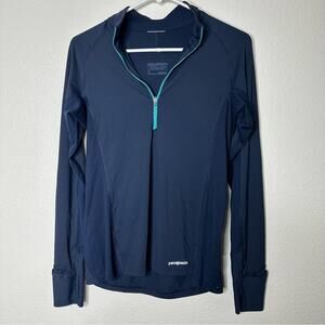 Patagonia All Weather Zip-Neck Blue Shirt Small